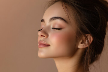 Fototapeta premium A close up of a girl's face with her eyes closed
