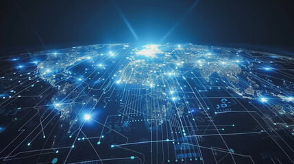 Obraz premium abstract business connection Innovation of line from nail node to node on world map background network points Earth's surface