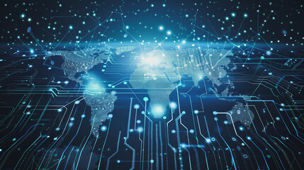 Obraz premium abstract business connection Innovation of line from nail node to node on world map background network points Earth's surface