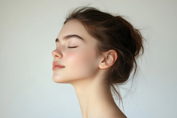 A close up of a girl's face with her eyes closed