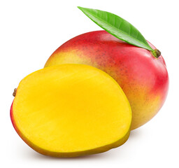 Mango clipping path. Organic fresh Mango isolated on white. Full depth of field