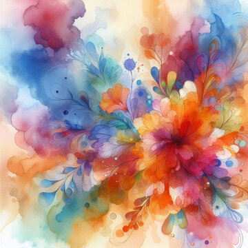 Colorful watercolor background with a white background