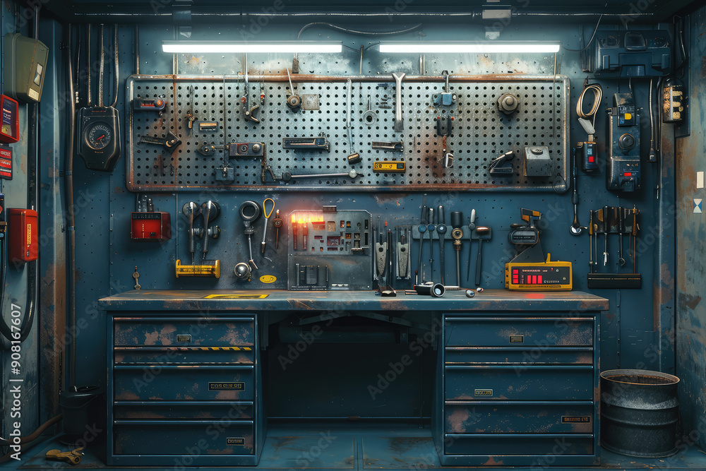 Poster create a mechanic desk workshop surface background