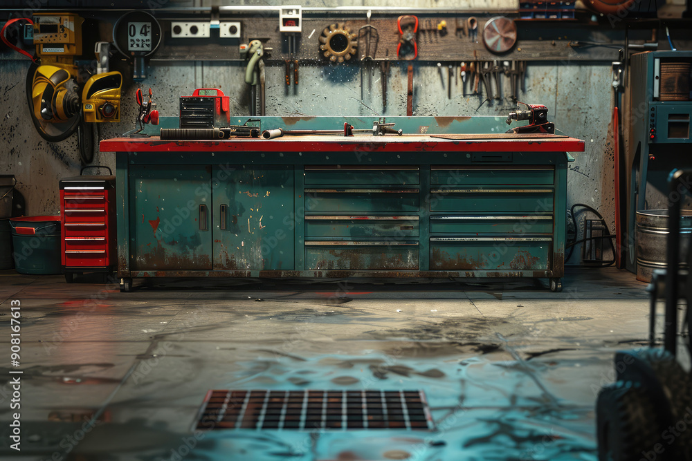 Poster create a mechanic desk workshop surface background