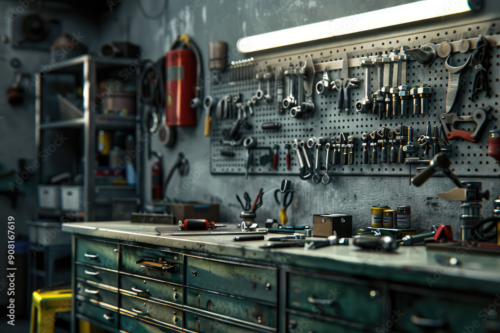 Poster create a mechanic desk workshop surface background