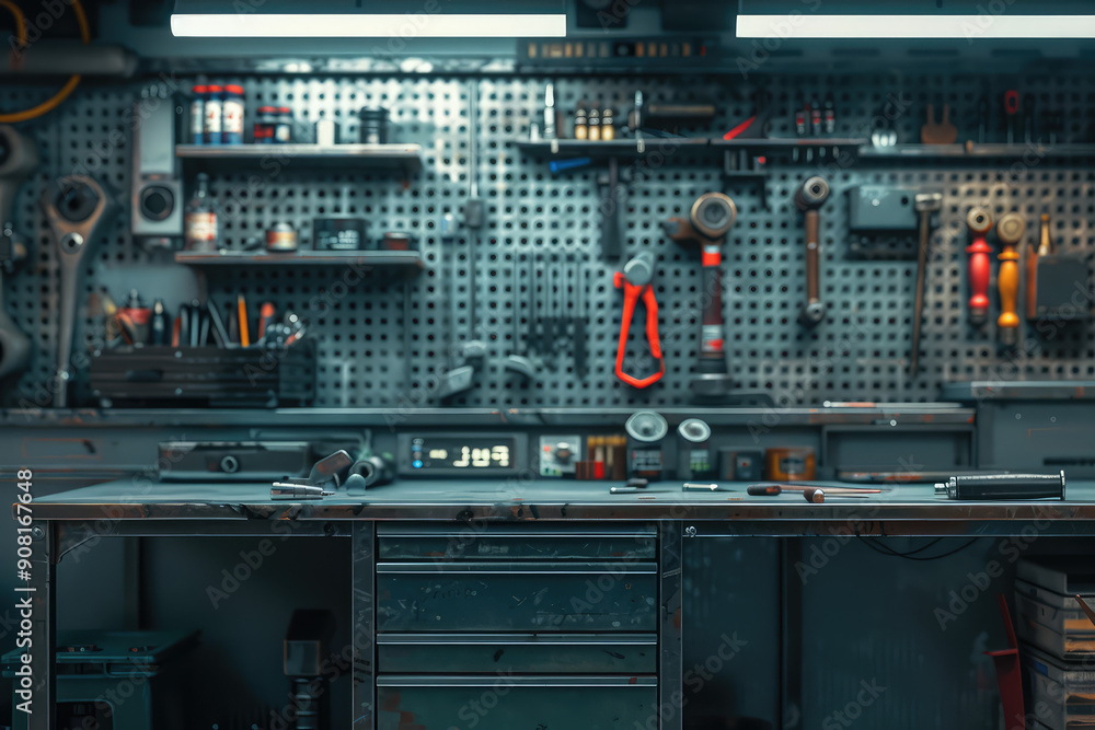 Poster create a mechanic desk workshop surface background