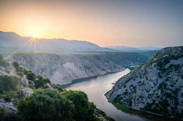 Zrmanja river canyon near Zadar during sunrise.