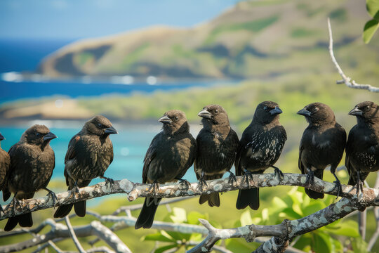 Darwin's finches on the Galapagos Islands, fossils of extinct creatures, phylogenetic tree of life
