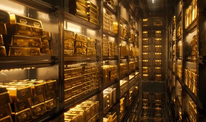 Bank vault full of gold bars, high security