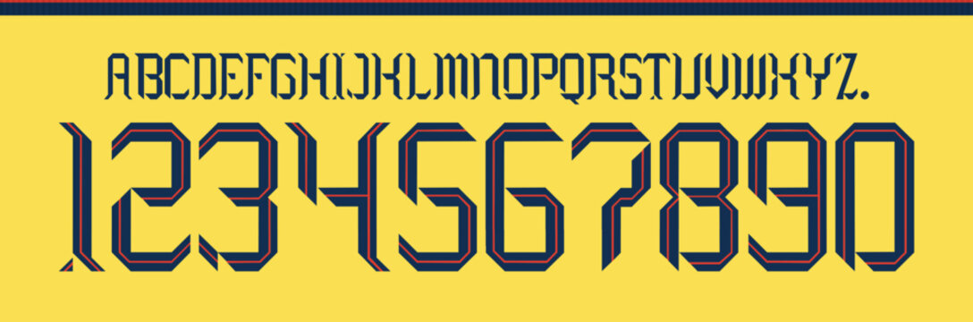 font vector team 2024 - 2025 kit sport style. football style font with lines. America de mexico font. club america font. sports style letters and numbers for soccer team