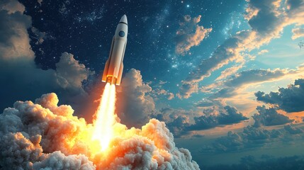 Naklejka premium Abstract rocket launching with dynamic trails, business startup concept, innovation and ambition