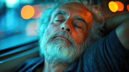 Exhausted bus passenger napping