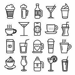 Different beverages coffee cup outline icons vector