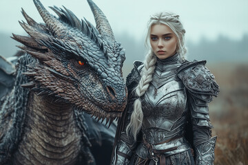 Female warrior and her dragon