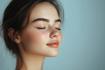 Naklejka premium A close up of a girl's face with her eyes closed