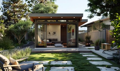 Accessory Dwelling Unit (ADU) A Small Home or Studio. Concept ADU, Small Home, Studio, Home Addition, Backyard Unit
