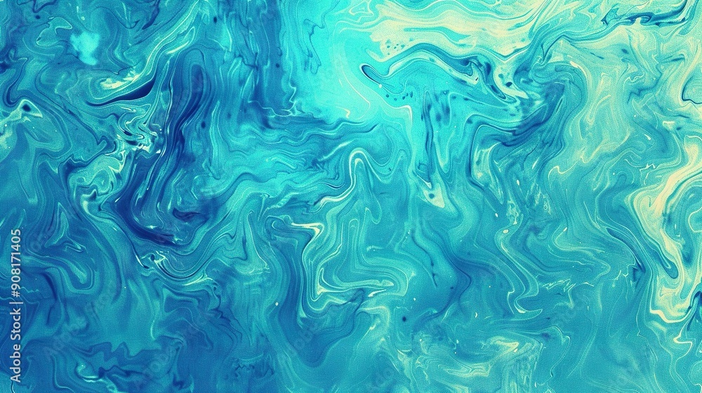 Poster blue-green background with swirly pattern at the bottom