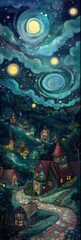 Fototapeta premium Whimsical village bookmark