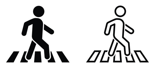 Pedestrian crossing vector icons. Zebra crossing vector signs set