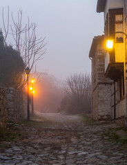 old house in the night in Kastoria Greece