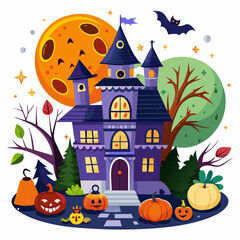  happy Halloween. Halloween haunted house vector illustration