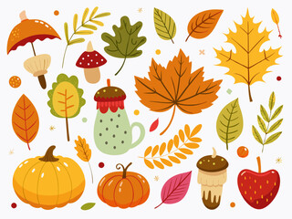 hand drawn autumn patterns vector illustration