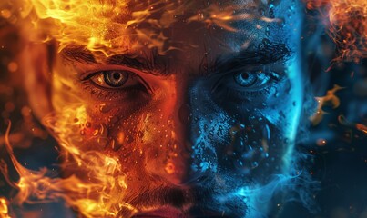 Portrait with fire and ice effect