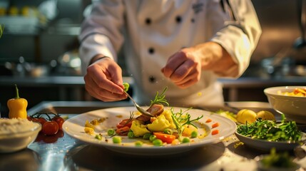 chef cooking in the restaurant kitchen	
