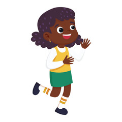 Joyful dark-skinned girl. Back to school, kindergarten, girl happy, smiling. Illustration for education, holiday. On transparent background.
