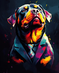 Obraz premium Rottweiler portrait painting, Creative art style with thick brush strokes and random thick color lumps.