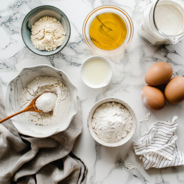 Kitchen countertop with ingredients for baking