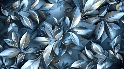 Fractal Leaves Design on Silver and Black Background