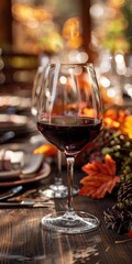 Autumn Table Setting With Wine Glass and Seasonal Decor
