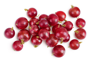 Red gooseberry isolated on white background. Top view. Flat lay.