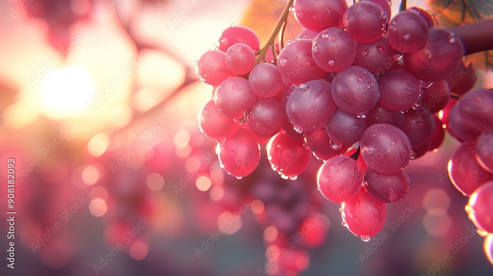 Poster a grape cluster, with sunlight filtering through the clouds