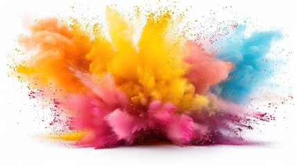   A multicolored explosion of powder on a white background with a clipping path below