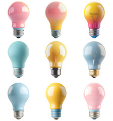 Colorful Light Bulbs Set Isolated on Transparent Background