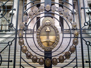 Ornate gate with national emblem at Argentine Congress entrance in Buenos Aires