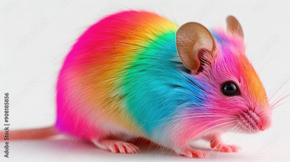 Aufkleber a close-up of a colorful mouse on a white background with a blurred background in the foreground
