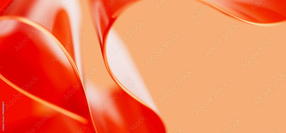 Poster macro of red glass curved stripe with extreme depth of field. place for text. modern abstract red ba
