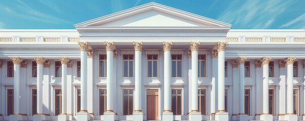 Neoclassical architecture, grand facades, focus on, historical influence, surreal, overlay, governmental buildings
