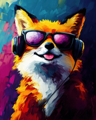 Fox portrait painting, Creative art style with thick brush strokes and random thick color lumps.