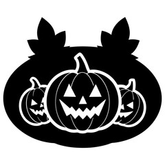 A pumpkin patch with carved jack-o'-lanterns and autumn leaves