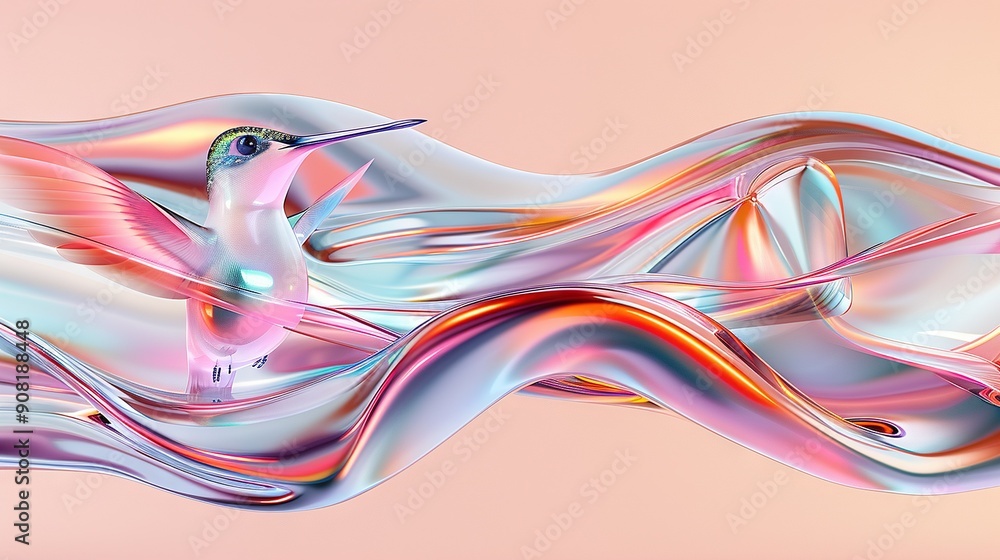 Poster a photo of a bird soaring against a pink backdrop with a fuzzy depiction of the same bird mid-flight