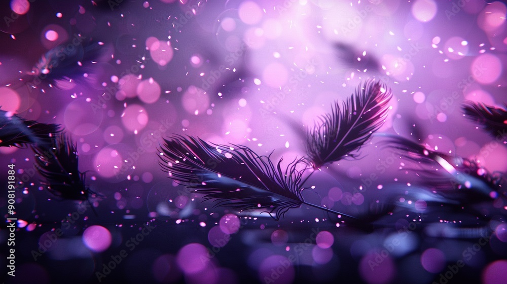 Aufkleber a sharp focus on a feather against a fuzzy backdrop with soft light emanating from above the feather