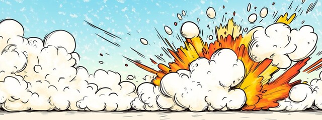 Cartoon Explosion with Colorful Smoke and Flames, Energetic Comic Illustration
