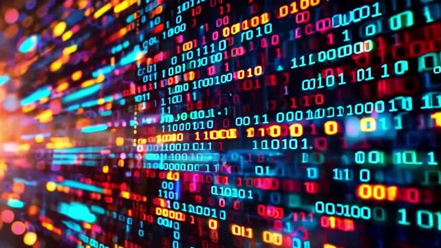 Animated background with program code converging into a single point