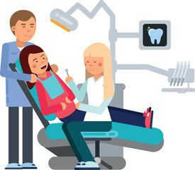 Dental clinic treatment. Dentist room with patient in hair