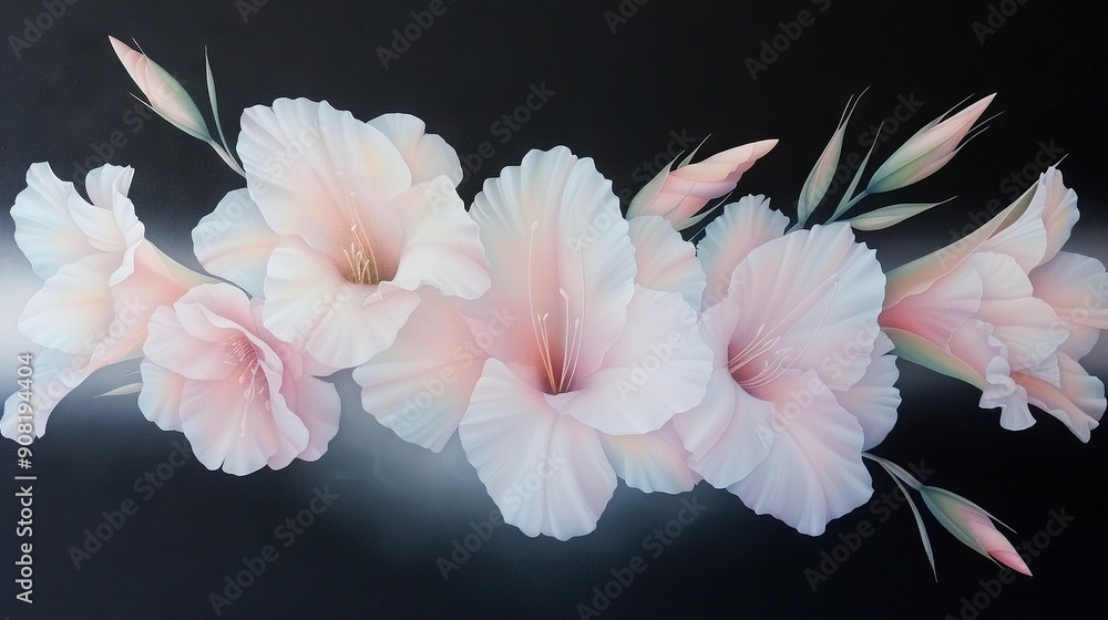 Aufkleber a cluster of pink blossoms resting together against a dark backdrop, illuminated from within by diff