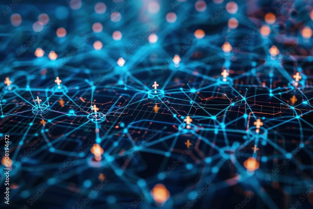 Poster abstract network with glowing nodes and lines